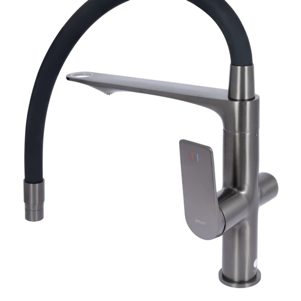 Змішувач для кухні з гнучким виливом і підключенням для питної PVD Vlasta New Qtap