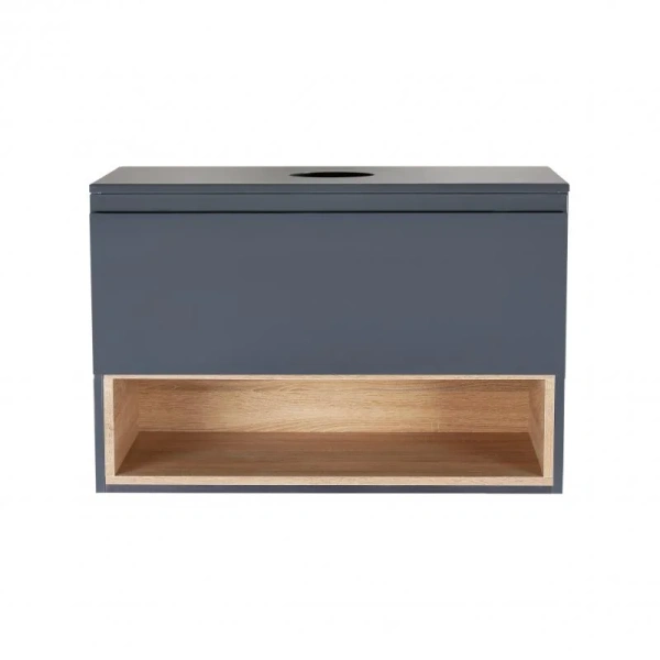 Тумба підвісна Qtap Robin 700х476х437 Graphite/Whitish oak зі стільницею