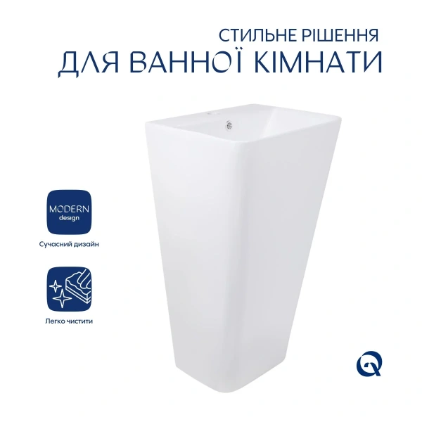 Комплект Qtap Tern: Раковина напольна моноблок 440х380х830 мм White + Донний клапан PU02O QT1711G302WN47320