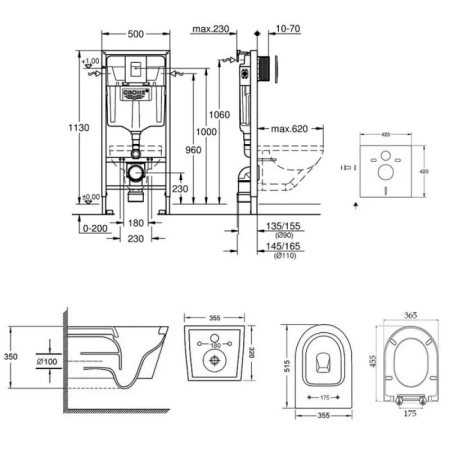 Набір унітаз з сидінням Qtap Swan + інсталяція Grohe Rapid SL