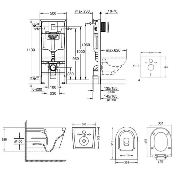 Набір унітаз з сидінням Qtap Swan + інсталяція Grohe Rapid SL