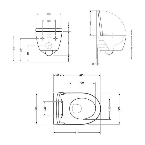 Унітаз підвісний у чорному кольорі 520x365x365 мм з сидінням з мікроліфтом Slim Duroplast Qtap Scorp