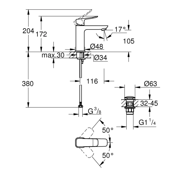 Фото Змішувач для раковини Grohe QuickFix Dice M-Size з донним клапаном