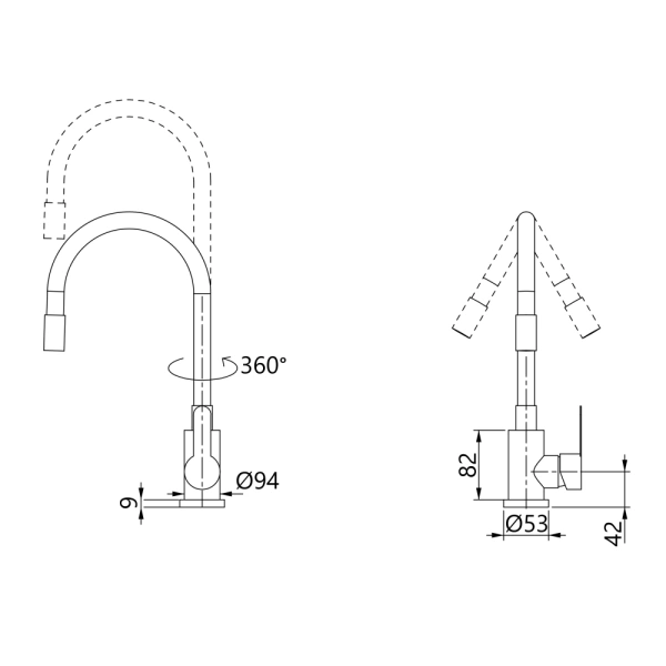 Фото Змішувач для кухні Pure 015F3, Graphite/Grey (k35) з гнучким виливом BRIPUR015F3GRG Brinex