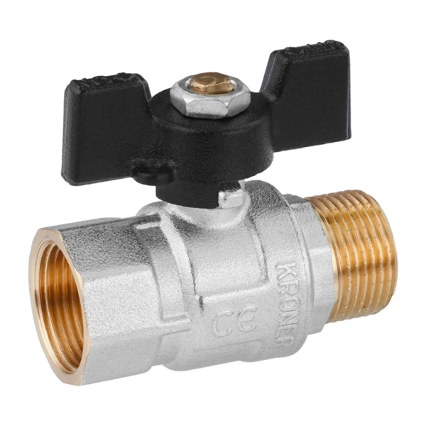 Кран кульовий Kroner 3/4" ВЗ PN40 метелик, нікельований