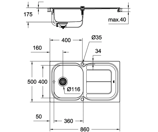Фото Мийка для кухні з ексцентриком GROHE K-SERIES K 300