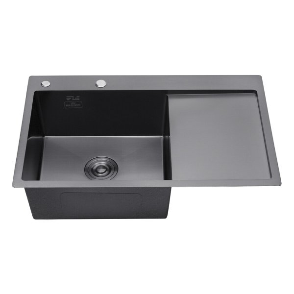 Кухонна мийка Kroner KRP Schwarze - 7849LHM PVD (3.0/1.0 мм) крило праворуч