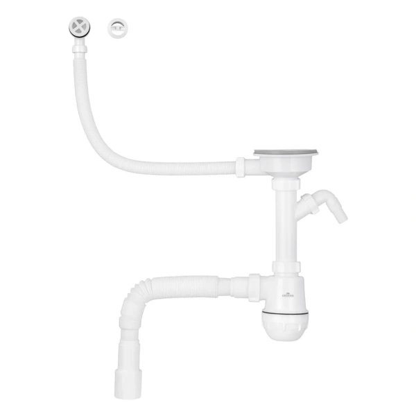 Сифон для кухонної мийки Kroner KRP KS02R-1WHI 3 1/2"х40/50 мм з відводом для пральної машини, з кру