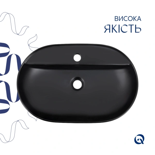 Раковина накладна овальна 600х400х120 мм, у чорному кольорі Qtap Scorpio