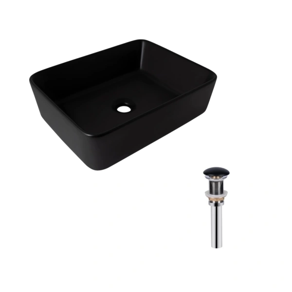 Раковина-чаша накладна прямокутна з донним клапаном 480х370х135 мм Qtap Tern у чорному кольорі(47300)