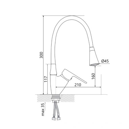 Фото Змішувач для кухні Lidz Tani 008F3 з гнучким виливом (k40) Chrome/Grey
