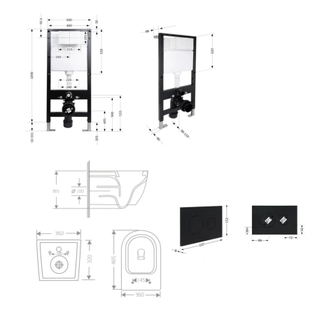 Готове рішення Qtap для ванної кімнати: підвісний унітаз Jay Rimless 485x360x320 + комплект інсталяції Standard (кругла клавіша Black)