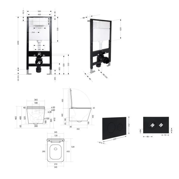Готове рішення Qtap для ванної кімнати: підвісний унітаз Tern Ultra Quiet 525x345x360 + комплект інсталяції Standard (кругла клавіша Black)