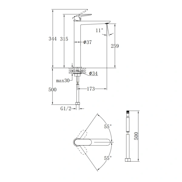 Змішувач для раковини високий хром Qtap Evia