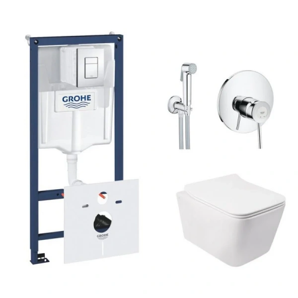 Комплект унітаз з сидінням Qtap Crow WHI + інсталяція Grohe Rapid SL + набір для гігієнічного душу