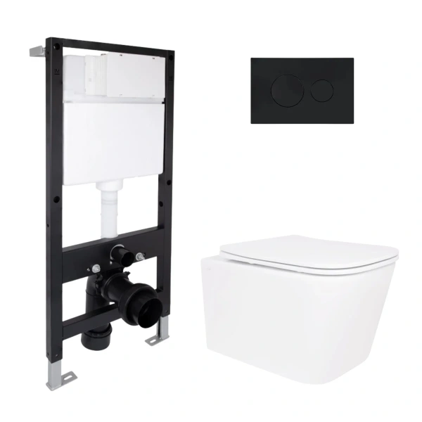 Готове рішення Qtap для ванної кімнати: підвісний унітаз Crow Rimless 485x340x330 + комплект інсталяції Standard (кругла клавіша Black)