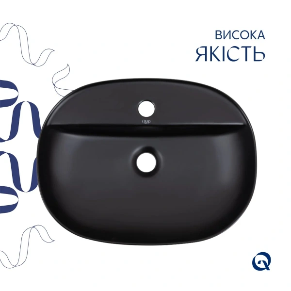 Комплект Qtap Scorpio: Раковина накладна овальна 500x380x120 мм Matt Black + Донний клапан PU03 QT142202MBMBN47312