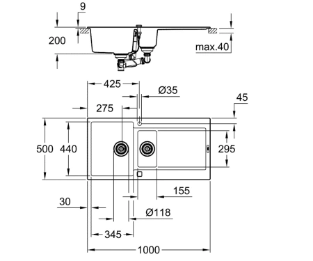 Фото Мийка полуторна з крилом GROHE K-SERIES K 500