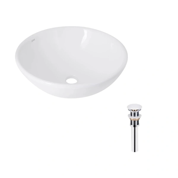 Комплект Qtap Owl: Раковина накладна кругла 400х400х155 мм White + Донний клапан PU02