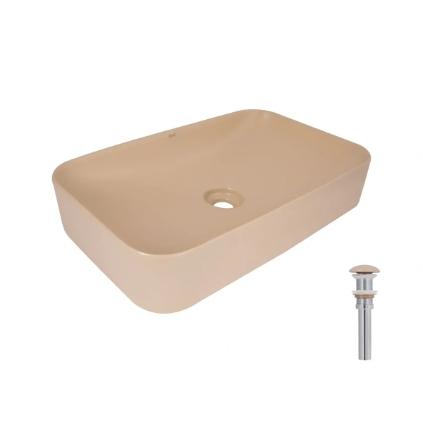 Раковина накладна Qtap Tern 610x350x135 мм, Beige, прямокутна, з донним клапаном