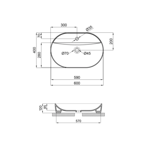 Раковина накладна овальна 600х400х120 мм, Qtap Scorpio