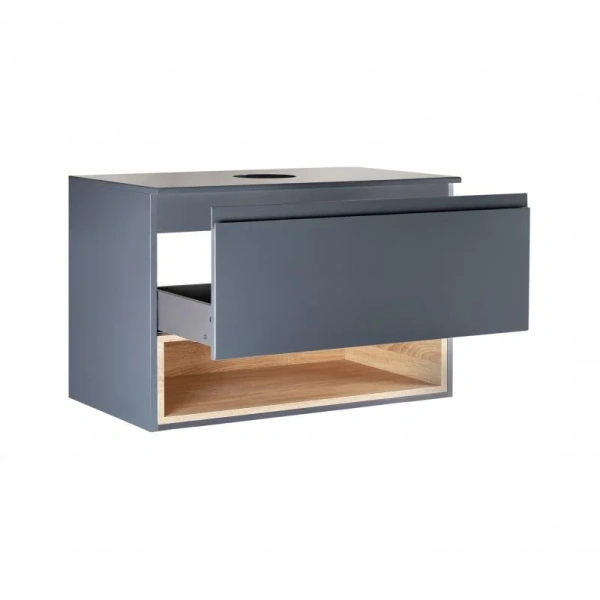 Тумба підвісна Qtap Robin 700х476х437 Graphite/Whitish oak зі стільницею