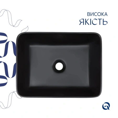 Раковина накладна прямокутна 480х370х135 мм Qtap Tern у чорному кольорі