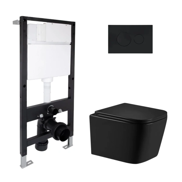 Готове рішення Qtap для ванної кімнати: підвісний унітаз Crow Ultra Quiet 485x340x290 + комплект інсталяції Standard (кругла клавіша Black)