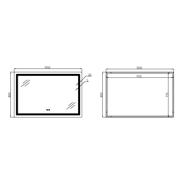Дзеркало Qtap Cardinal (CA2) 1200х800 з LED-підсвічуванням Touch, з антизапотіванням, з димером, рег. темп. кольору (3000-6500K)