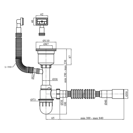 Сифон для кухонної мийки Kroner KRP Siphon - 021 3 1/2"х50/40 мм