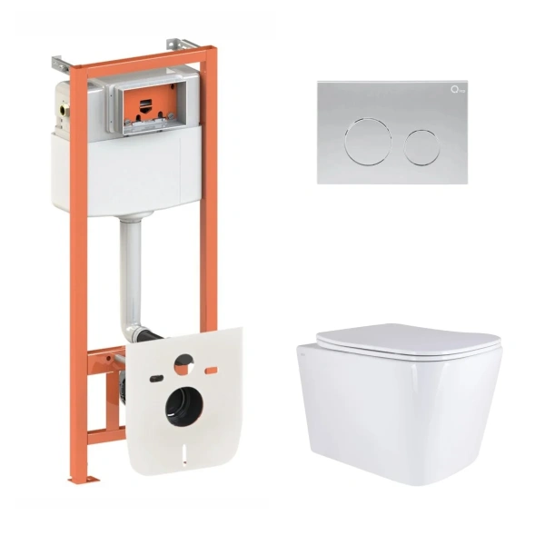 Готове рішення Qtap для ванної кімнати: підвісний унітаз Tern Ultra Quiet 525x345x360 + комплект інсталяції Nest 4 в 1 (кругла клавіша Satin)