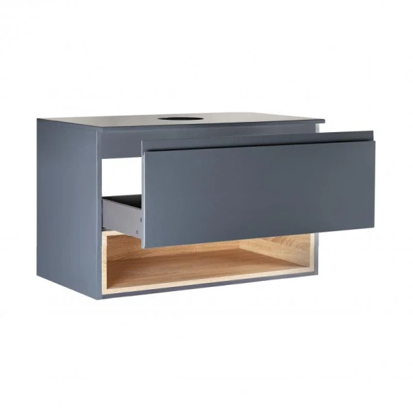 Тумба підвісна Qtap Robin 800х476х437 Graphite/Whitish oak зі стільницею