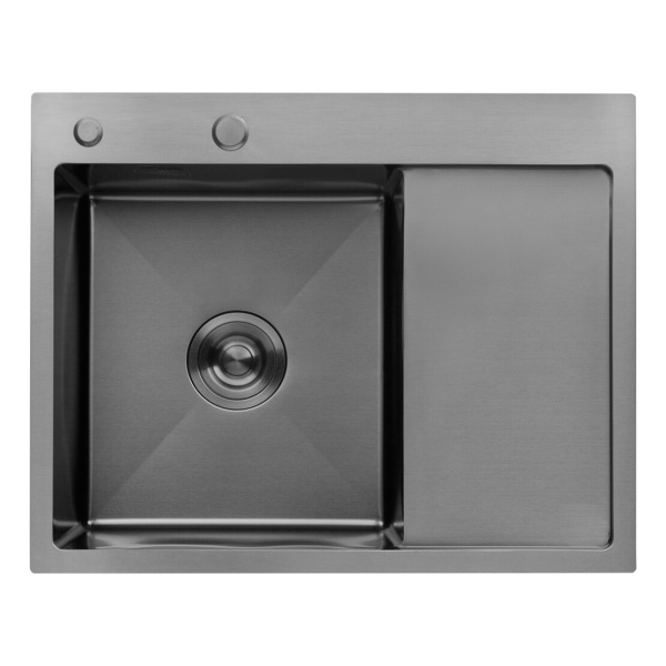 Кухонна мийка Kroner KRP Schwarze - 6350LHM PVD (3.0/1.0 мм) крило праворуч