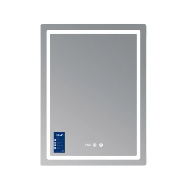 Дзеркало Qtap Mideya (MI2) 600х800 з годинником, з LED-підсвічуванням Touch, з антизапотіванням, димером, рег. яскравості