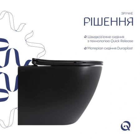 Унітаз підвісний у чорному кольорі 490x365x325 мм з сидінням Slim Duroplast Qtap Robin