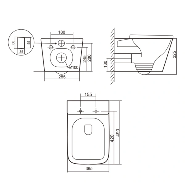 Унітаз підвісний у кольорі антрацит 490x365x325 мм з сидінням з мікроліфтом Slim Duroplast Qtap Tern
