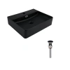 Комплект Qtap Nando LT: Раковина підвісна прамокутна 500х420х130 мм Matt Black + Донний клапан PU03O