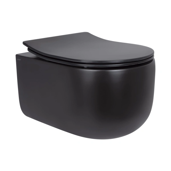 Унітаз підвісний у чорному кольорі 490х360х380 мм з сидінням з мікроліфтом Slim Duroplast Qtap Tauru