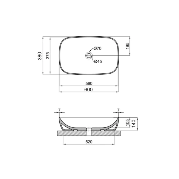 Раковина накладна овальна Qtap Cardinal 600х380х140 мм