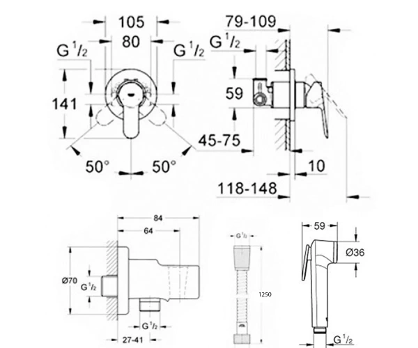Фото Набір з гігієнічним душем GROHE BAU EDGE