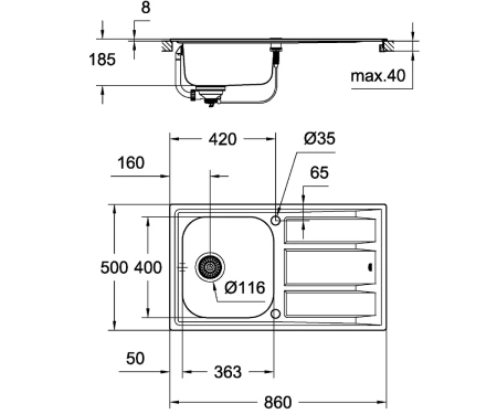 Фото Мийка для кухні з ексцентриком GROHE K-SERIES K 400