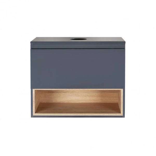Тумба підвісна Qtap Robin 600х476х437 Graphite/Whitish oak зі стільницею