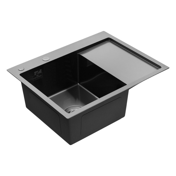 Кухонна мийка Kroner KRP Schwarze - 6350LHM PVD (3.0/1.0 мм) крило праворуч