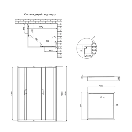 Фото Душова кабіна Lidz Wawel SC100x80.SAT.LOW.FR, скло Frost 5 мм + душовий піддон Lidz ST100x80х14