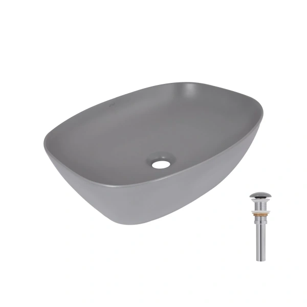 Раковина накладна Qtap Cardinal 500х380х140 мм, Stone grey, прямокутна, з донним клапаном