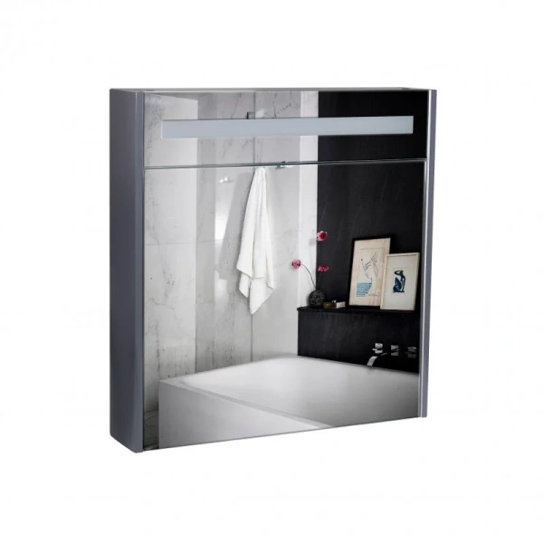 Дзеркальна шафа підвісна Qtap Robin 700х730х145 Graphite з LED-підсвічуванням