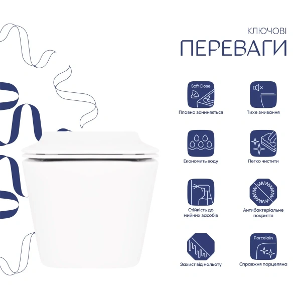 Унітаз підвісний у білому кольорі 520х360х290 Qtap Crow безободковий з сидінням Slim Duroplast
