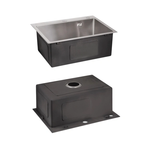 Комплект кухонна мийка Lidz 50*45 Brush 3.0/1,0 мм + змішувач з гнучким виливом White + кошик K01G