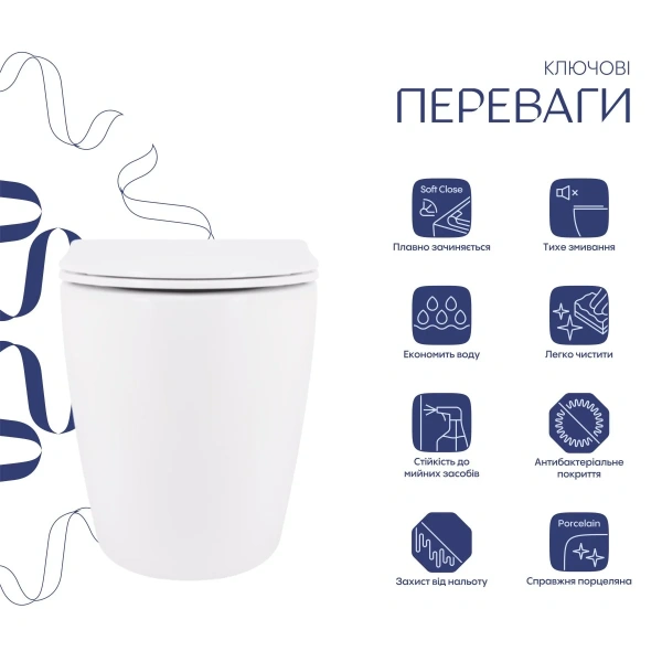 Унітаз підвісний білий 520x365x365 мм. з сидінням Slim Duroplast Qtap Robin