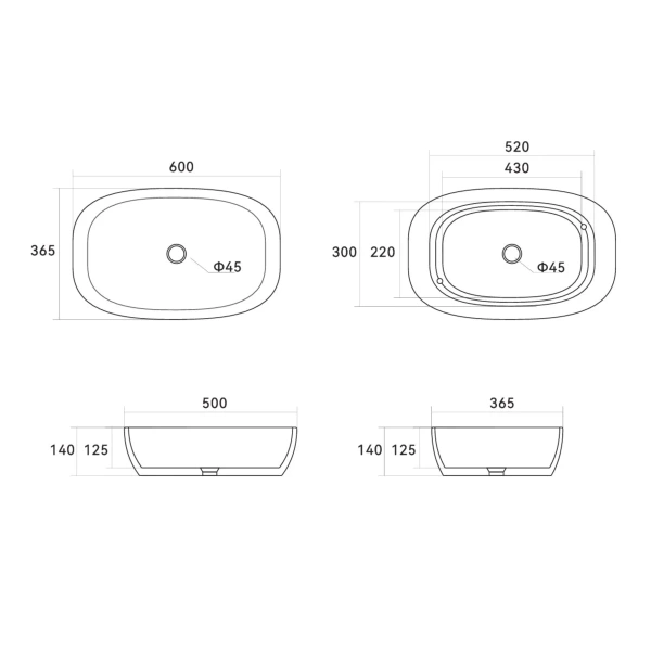 Раковина накладна овальна Qtap Cardinal 600х380х140 мм QT04116257W